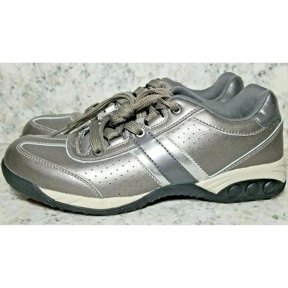 Therafit‎ Womens 7 Pewter Leather Walking Shoes C403121C Metallic Sneakers
